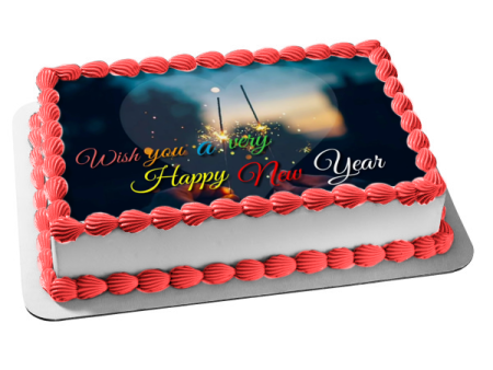 Wish You a Very Happy New Year Sparklers Hearts Edible Cake Topper Image ABPID53156 For Cheap