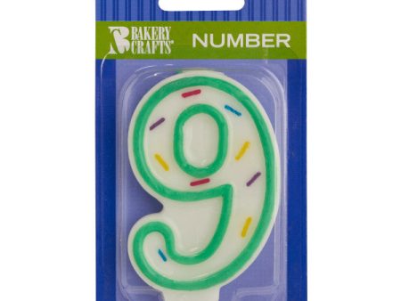 9 Green Sprinkle Numeral Candle Online now