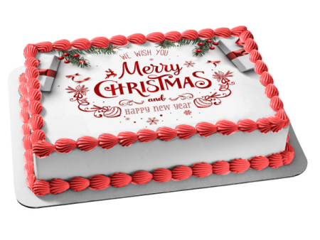 We Wish You Merry Chirstmas and Happy New Year Christmas Decorations Edible Cake Topper Image ABPID53106 For Discount